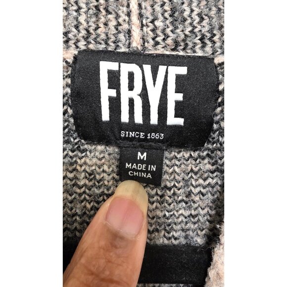 Frye Beige & Black Aztec Open Front Cardigan Sweater M Longline - Picture 5 of 6